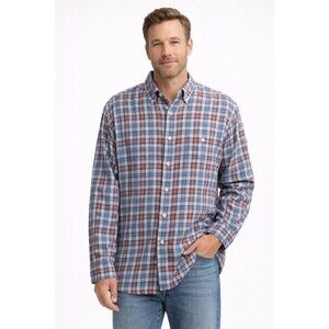 Orvis Shirt Mens 2XL Blue Red Linen Blend Classic Fit Button Down Long Sleeve